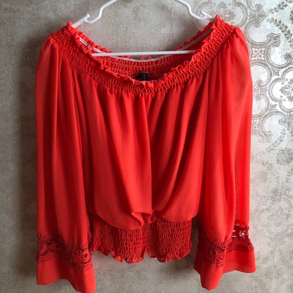 Orange XOXO off-the-shoulder BLOUSE